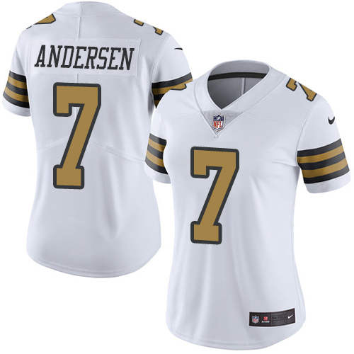 Women's Limited Morten Andersen Nike Jersey White - #7 Rush NFL New Orleans Saints